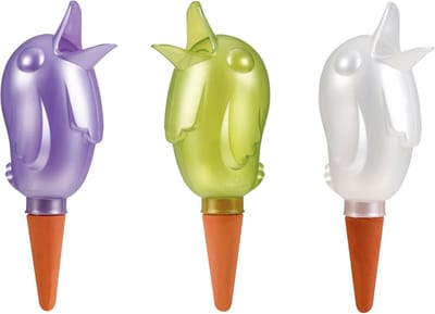 Scheurich waterdispenser Bördy XL | Set van 3 Transparant/Paars/Groen | 620 ml capaciteit | Kleine gieter met kleibodem | Waterdispenser planten en bloemen terracotta stengel