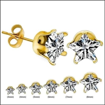 Aramat Jewels | Oorbellen | RVS Ster Oorbellen met Zirkonia - Sterretjes Oorstekers | Goudkleurig / 4mm / Transparant | | | Staal | Kinderen, Volwassenen | Verkleurd niet
