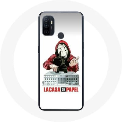 Oppo A53 hoesje La casa de papel maskerlogo witte achtergrond wit