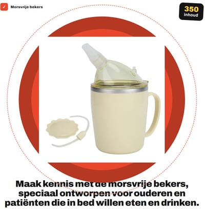 Dailygoods- Beker Morsvrij - Verstelbaar Rietje - Roestvrij Staal 304 - Lichtgewicht - Hittebehoud - Voor Ouderen/Patiënten - Sippybeker