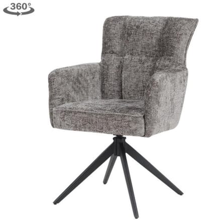 Tower Living Eetkamerstoel Bardi met armleuning draaibaar - Stof Haga 16 Charcoal