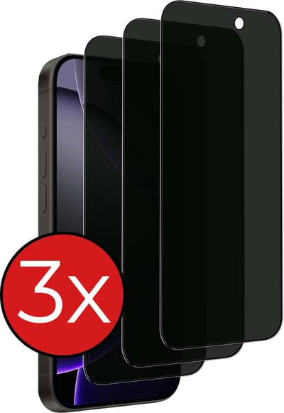 Screenprotector - 3 Stuks - Geschikt voor Apple iPhone 16 Pro - Privacy Filter - Beschermglas - Gehard Glas - Tempered Glass - Screen Protector