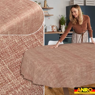 ANRO Tafelkleed Effen linnenlook Rood Ovaal 180x140cm Rechte rand Afwasbaar Waterafstotend