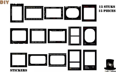 Bob Online ™ - 15 Stuks – Zwart - PET Fotolijst Serie Stickers – PET Photo Frame Series Stickers – Transparent & Zwart Decals – Scrapbooking Stickers – Karten Maken Stickers – Achtergrond Stickers – DIY Agenda Stickers – Fotolijst Deco Stickers