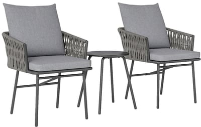 Gutent Loungesets - Bistroset - 3 Delig - 2 Stoelen - 1 Salontafel - Ratten - Incl Afneembare Kussens - Staal - Grijs