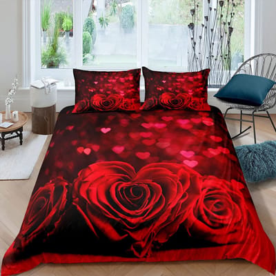 Rode Roos Dekbedovertrek Set Roos Bloemenprint Beddengoed Set Romantische Frisse Stijl King Size Dekbedovertrek met Kussenslopen voor Geliefden 135x200cm 2pcs