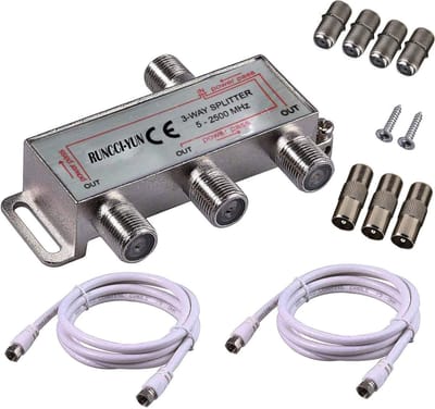 Dailygoody - 3-Way Tv Antenne Splitter met Coax Kabels en F Plugs