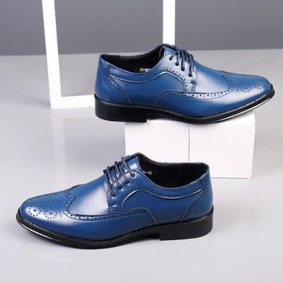 Handgemaakte heren Wingtip Oxford schoenen Echt kalfsleren brogue dress schoenen Klassieke zakelijke formele schoenen voor heren 45 blauw