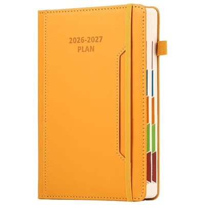 Dailygoods- Academisch Dagboek A5 - Jaar 2026-2027 - Hardcover Agenda - Dag Per Pagina - Uurafspraken 7.00-20.00 - Elastische Sluiting - Voorvak met Penhouder - Planner