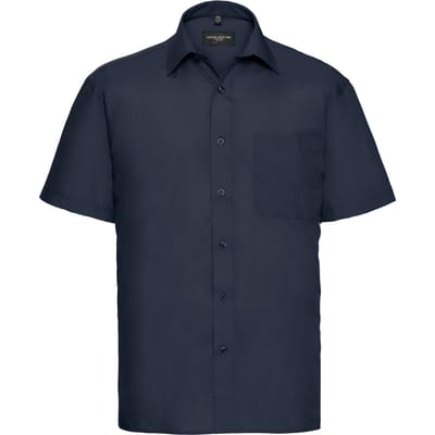Russell Collectie Heren Korte Mouwen Poly-Katoen Easy Care Poplin Shirt (Franse marine)