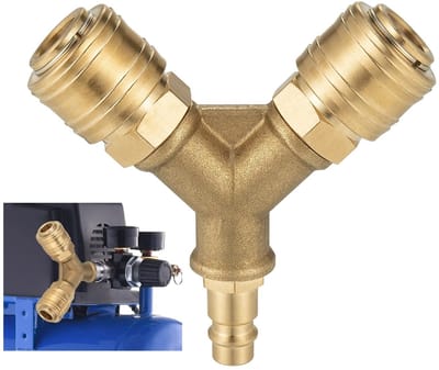 Dailygoods- Persluchtverdeler 2-weg snelkoppeling - Compressorslang - Aansluitingen 1/4 inch - Roestvrij Messing - Werkdruk 0-35 bar - Corrosiebestendig - Luchtverdeler