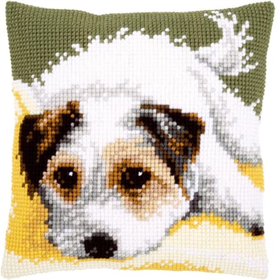 Vervaco - Kruissteekkussen kit - Kwispelend hondje - PN-0156600 - Borduren - Borduurpakket - Borduurpakket volwassenen - Borduurpakket kind