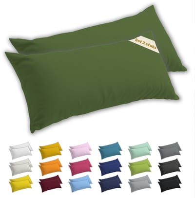 Lavea® Zijslaapkussenslopen 40x145 cm Set van 2 – Kussenhoezen van 100% Zachte en Ademende Jersey Katoen met YKK Ritssluiting – Olijfgroen