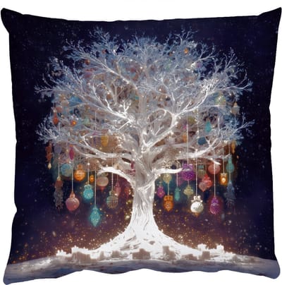 Sierkussens - Kussentjes Woonkamer - 50x50 cm - Sneeuwboom - Lichtjes - Wit - Kleurrijk