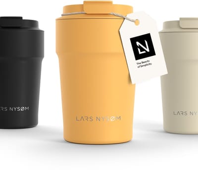 LARS NYSØM Bevægelse Thermos Coffee Mug-to-go 380ml - BPA-vrij met Isolatie - Lekvrije Roestvrijstalen Thermosbeker (Mustard Yellow)