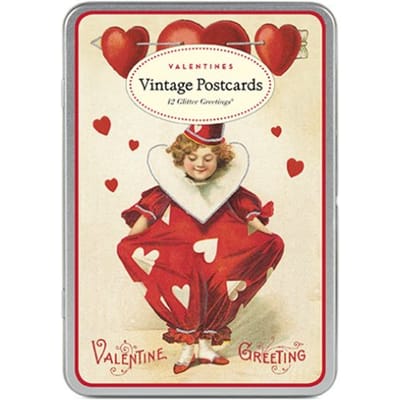 Cavallini & co valentijnsdag vintage glitter wenskaart in box - vintage valentines