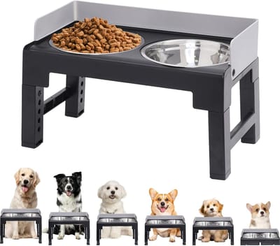 Verhoogd Voerstation voor Honden – Met Opbergruimte – Verstelbare Hoogte – 2 RVS Voerbakken – Wit