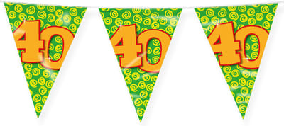 Vlaggenlijn 40 jaar - Vlaggetjes - Verjaardag - Feest - Versiering - Decoratie - Volwassenen - Heren - Dames - Folie - oranje - groen - geel
