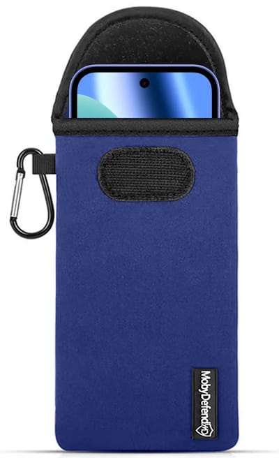 MobyDefend Hoesje - Geschikt voor Google Pixel 10a - Neopreen Pouch Met Karabijnhaak - Insteek - Riemlus - Blauw