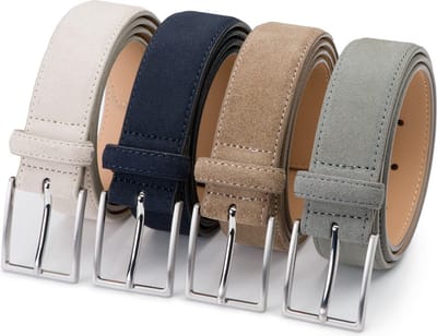 DTCH.FIT Herenriem Suède Bobby - Riem Beige, Blauw, Taupe & Lichtgrijs - Pantalon & Jeans Broekriem - Riemmaat 85cm - Totale lengte 100cm - 4 Stuks