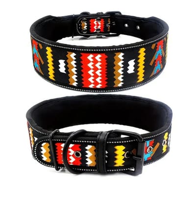 Reflecterende Hondenhalsband met unieke print | Stevige Honden Halsband REFLECTEREND | Maat M | Jamaican King Halsband | Unieke Halsband voor honden | Petshop Seven®