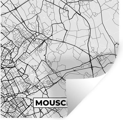 Muurstickers - Sticker Folie - België – Mouscron – Stadskaart – Kaart – Zwart Wit – Plattegrond - 100x100 cm - Plakfolie - Muurstickers Kinderkamer - Zelfklevend Behang XXL - Zelfklevend behangpapier - Stickerfolie