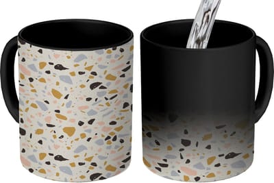 Magische Mok - Foto op Warmte Mokken - Koffiemok - Terrazzo - Patroon - Neutraal - Zacht - Multi - Magic Mok - Beker - 350 ML - Theemok