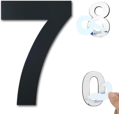 Huisnummer, 7,5 cm, zilverkleurig roestvrij staal, hoogte 7,5 cm, zelfklevend huisnummer, voor deur, brievenbus, buiten, anti-frictie, weerbestendig (7)