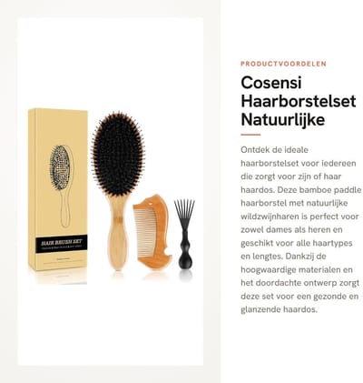 Dailygoods- Haarborstel Varkenshaar - Bamboe Paddle Haarborstel - Antiklit Haarborstel - Geschikt voor Alle Haartypes - Inclusief Houten Kam - Gezond en Zacht Haar - Haarborstelset