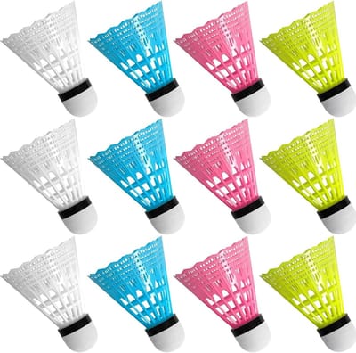 Badminton Shuttlecocks Set van 12, Nylon Vederballen voor Binnen- en Buitensport, Geschikt voor Recreatief Spel en Training, Verkrijgbaar in Geel, Wit en Blauw