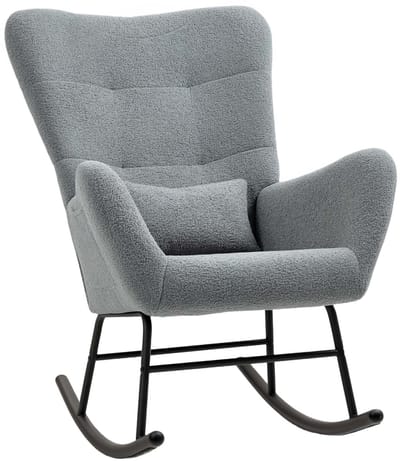 Schommelstoel Lounge Stoel Leesstoel Relaxstoel 67x95x100 cm Grijs Zachte Huidvriendelijke Stof Dikke Comfortabele Vulling Met Armleuningen en Zijvak Houten Rails Ontwerp Eenvoudig te Monteren Geschikt Voor Woonkamer Slaapkamer of Studie