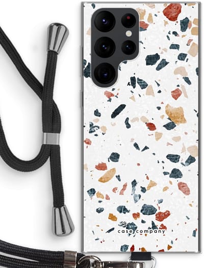 Case Company® - Hoesje met koord geschikt voor Samsung Galaxy S22 Ultra hoesje met Koord - Terrazzo N°4 - Telefoonhoesje met Zwart Koord - Bescherming aan alle Kanten en Over de Schermrand