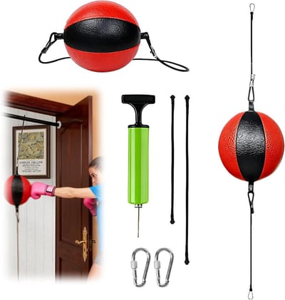 Boxing en MMA Trainingsset met Pomp en Veiligheidsclips, Reflectieve Speedball van 20 cm voor Thuisgebruik en Verbetering van Reactiesnelheid