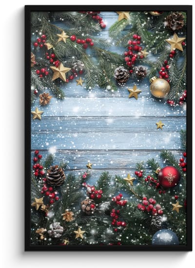 Poster in lijst - Fotolijst 60x90 cm - Posters - Kerstomlijsting - Sneeuw - Meerkleurig - Posterlijst zwart - Decoratie - Wanddecoratie woonkamer - Muurdecoratie slaapkamer - Kerstversiering - Kerstdecoratie voor binnen - Kerstmis