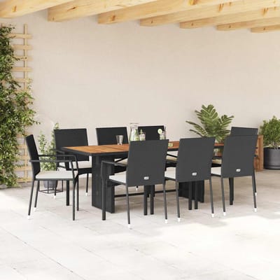 vidaXL - 9-delige - Tuinset - poly - rattan - zwart