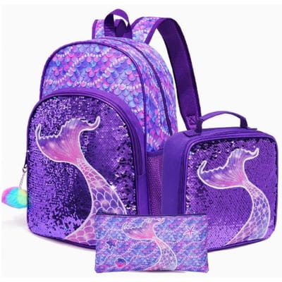 Zeemeermin Eenhoorn Pailletten Drie-delige Rugzak Set Basisschool Rugzak Dubbele Schouderzak Schooltas voor meisjes 3 stuks/set