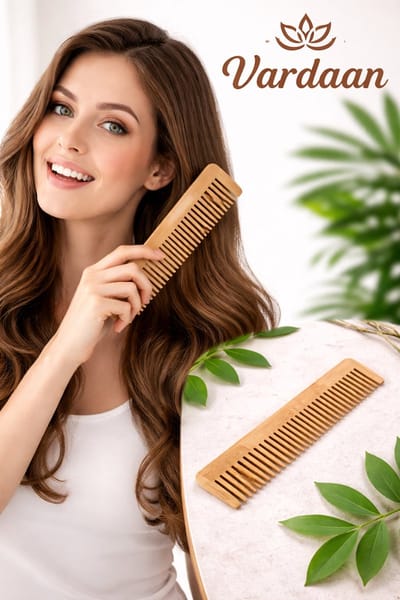 Vardaan Neem houten kam - Organisch en Natuurlijk - Kam - Haar -Kam voor stijl haar, krullen, kroeshaar, waves en pruiken - Haarkam voor droog en nat haar