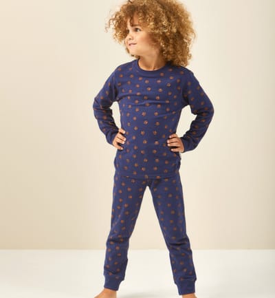 Little Label - pyjama jongens blauw dierenpoot - 2Y/86-92 - Zachte BIO Katoen