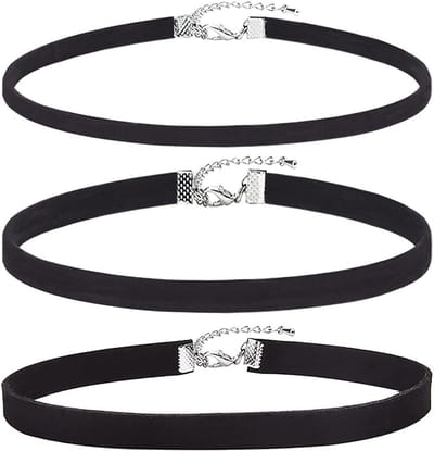 Set van 3 Zwarte Velvet Choker Kettingen voor Vrouwen met Tattoo Chain en Ribbons voor Tieners