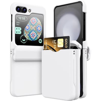 Coque de téléphone en plastique avec porte-cartes pour Samsung Galaxy Z Flip 6 5 4 3 Flip6 Flip5 Flip4 Flip3 5G Couverture de protection complète de la charnière Galaxy Z Flip5 gray