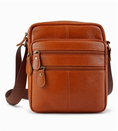 Fana Bags Kleine Leren Schoudertas Cognac - Crossbody Tas Heren Leer - Mannen Tas - Leren Schoudertas Heren / Dames