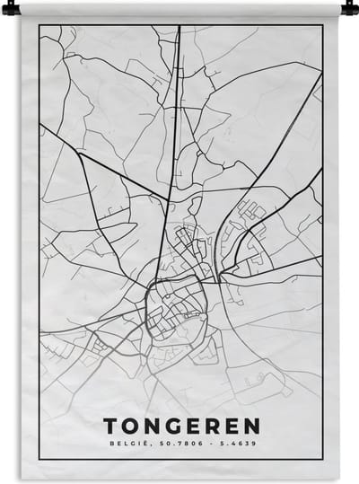 Wandkleed - Wanddoek - Plattegrond – Tongeren – Zwart Wit – Stadskaart - Kaart - België - 120x180 cm - Wandtapijt
