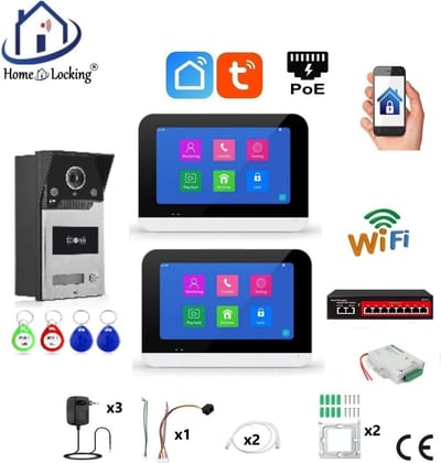 Smart WIFI deur intercom/videofoon touchscreen met bediening via Smart Life APP werkt met Alexa en Google spraaksturing. T-2302V-1-2