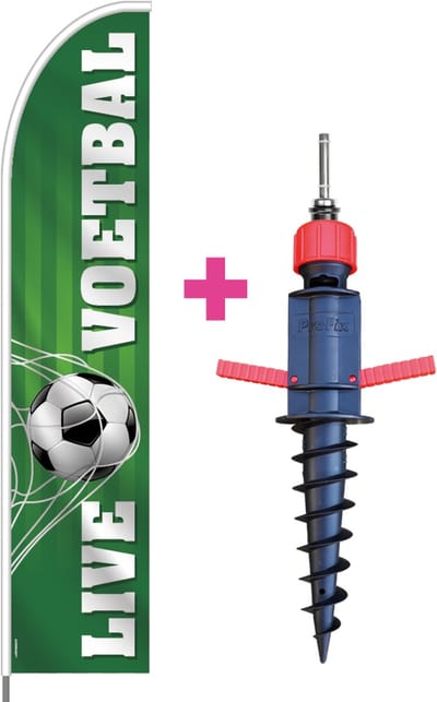 Beachflag - Live Voetbal - Vlag + Grondboor + Rotator + Hengelsysteem + Draagtas - Actievlag.nl