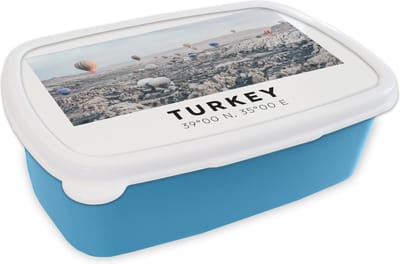 Broodtrommel Blauw - Lunchbox - Brooddoos - Turkije - Cappadocië - Luchtballon - 18x12x6 cm - Kinderen - Jongen