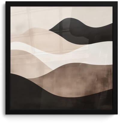 Poster in lijst - Fotolijst 40x40 cm - Posters - Abstract - Landschap - Golven - Crèmekleur - Posterlijst zwart - Decoratie - Wanddecoratie woonkamer - Muurdecoratie slaapkamer