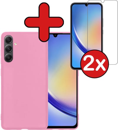 Hoesje - Met 2x Screenprotector - Geschikt voor Samsung Galaxy A34 - Sterk & Shockproof - Telefoon Hoes - Back Cover - Siliconen Case - Telefoonhoes - Lichtroze