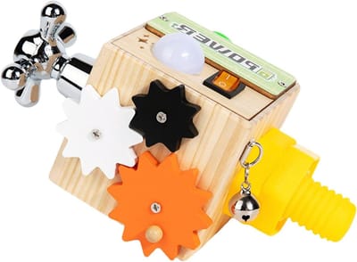 Sensorisch Bord - Houten Leerbord - Cognitieve Ontwikkeling - Ingebouwde LED Module - 21 x 12 x 12 cm - Houtkleur