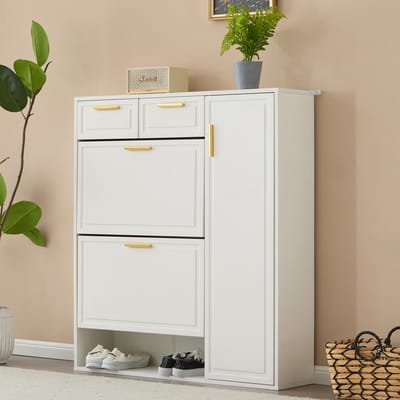 STILVORA Schoenenkast - Schoenenrek Strak Design Met Verstelbare Planken - Geschikt Voor Hal Of Gang - B95xD24xH107.5 cm - Spaanplaat - Wit