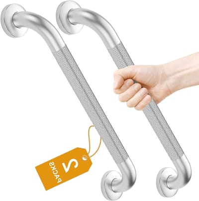 2 Stuks RVS Antislip Handgrepen met Ribbelhandvat, 41 cm Badkamersteunen voor Senioren en Kinderen - Veiligheid en Comfort